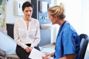 Female,Patient,And,Doctor,Have,Consultation,In,Hospital,Room